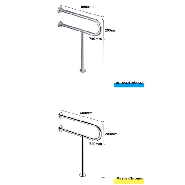 Rust Proof U Shaped Floor Mounted Grab Bars With Polished Chrome Brushed Nickel