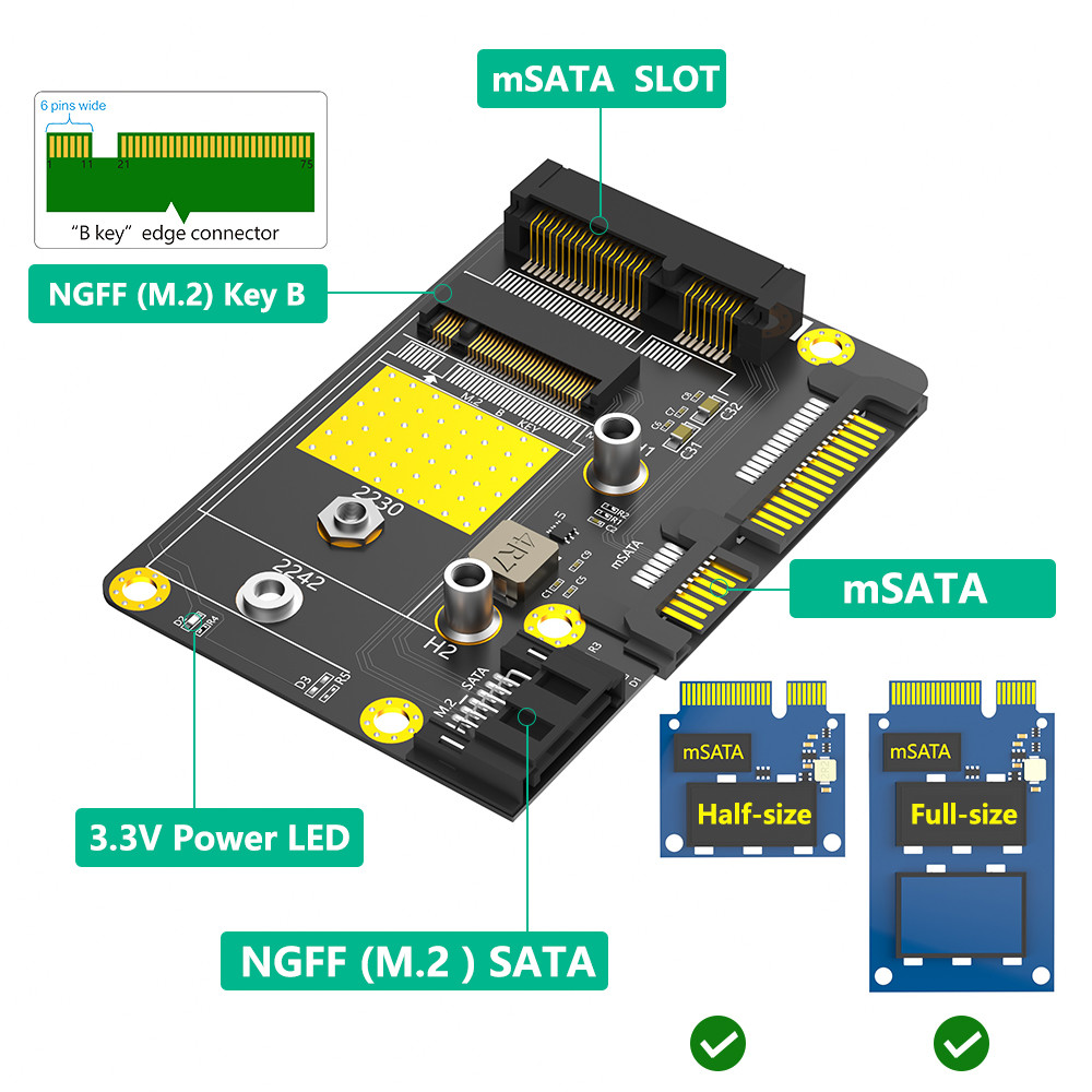 USB Msata M.2 NGFF SSD к двойному адаптеру SATA3 2 в 1 комбинации