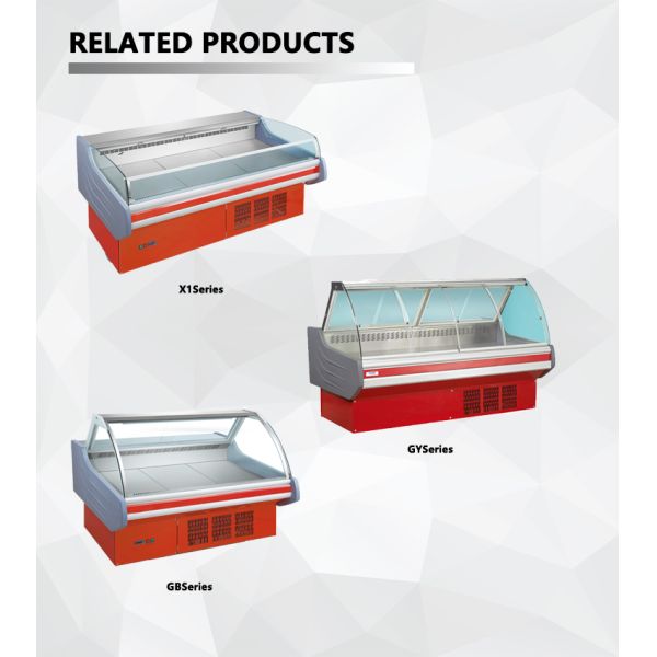Commercial Chiller Meat Shop Réfrigération en verre Démonstration de nourriture fraîche Supermarché Refroidisseur Grande capacité d'affichage