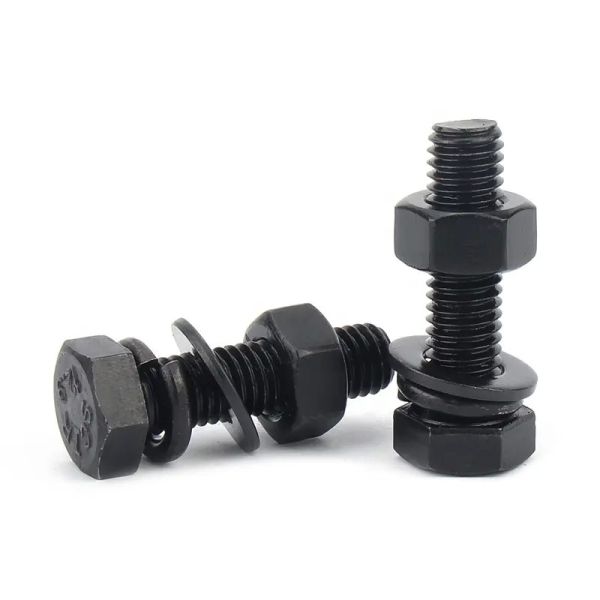 Grade 8.8 Hexagon Bolts With Nuts And Washers M6 M8 Black Galvanized Steel Bolts