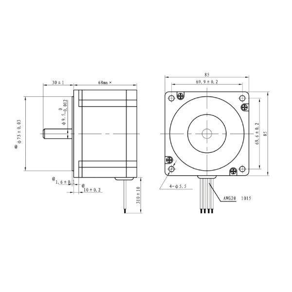 85BYGH350C-001-02 Nema34 Hybrid Stepper Motor 1,2 Step Angle 3 Lead Wire 3.7V 5.6N.M