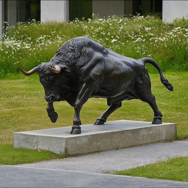 Modern Dark Bronze Bull Sculpture for Outdoor Garden and Yard Decor