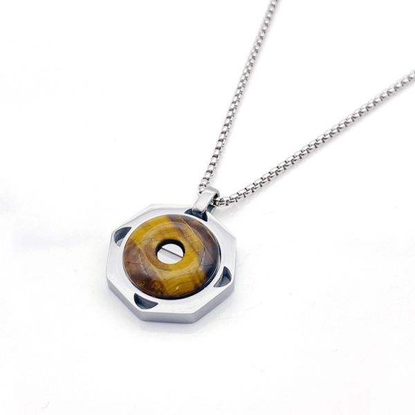 Stainless steel men's tiger eye stone necklace retro pendant titanium steel lock chain