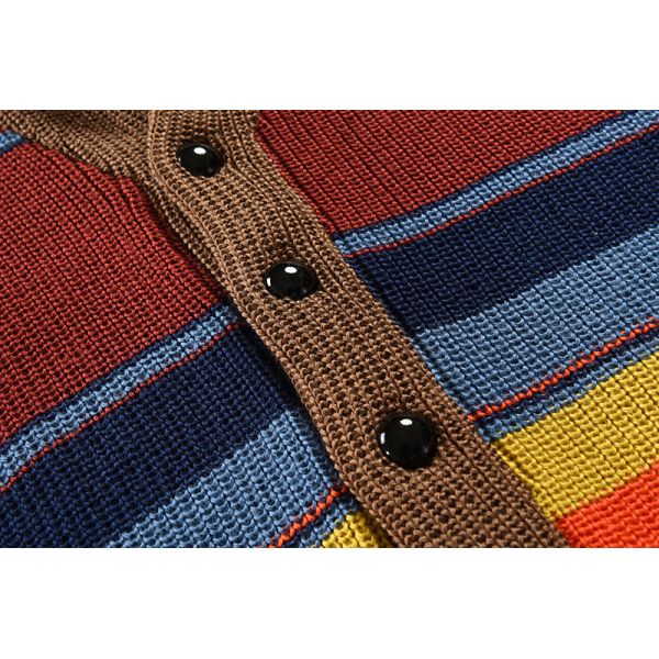 Men's Rainbow Sweater Coat Autumn and Winter Lapel Color Knit Cardigan Top Performance