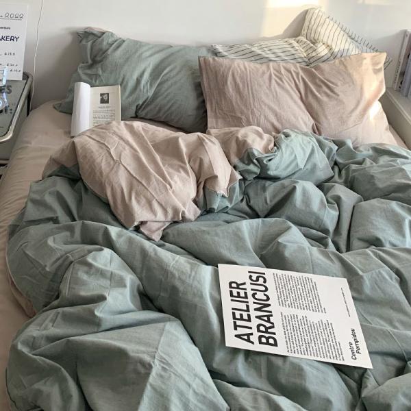 Pequeña cama de algodón fresco sábanas colcha cubierta doble hechizo ropa de cama de moda conjunto de cuatro piezas