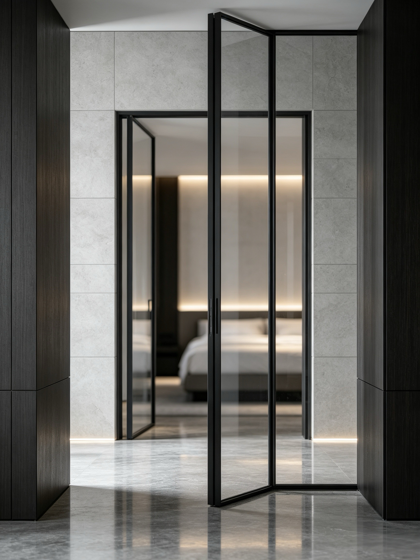 Custom Size Narrow Frame Pivot Door with T6-T5 Aviation-grade Aluminum Alloy and 304 Stainless Steel Hardware
