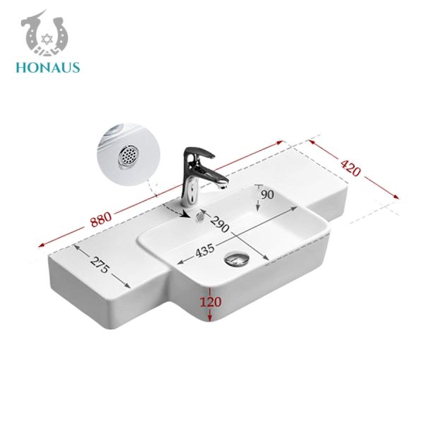CUPC Larger Bathroom Wall Hung Basin With Overflow Ceramic Glazed 880*395*435mm