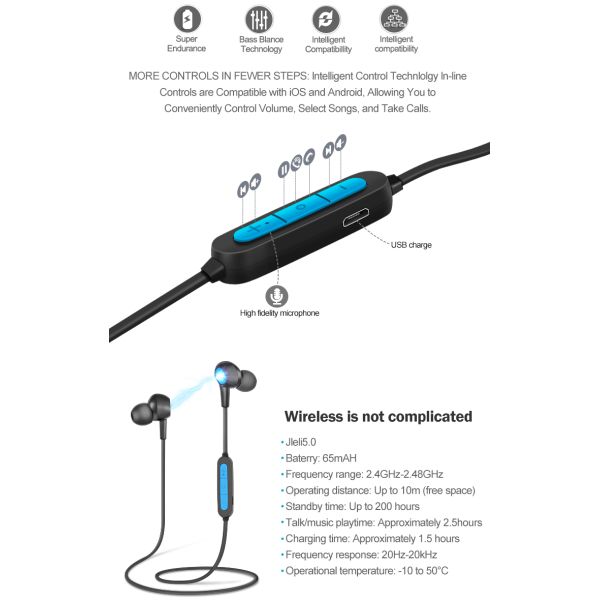 BT5.1 In Ear Wireless Stereo Earphone 70mAH Polymer Lithium Battery