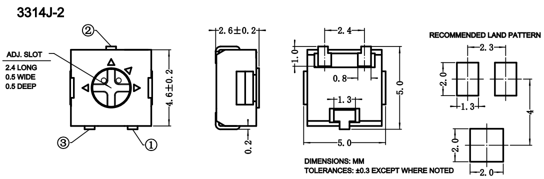 3314J 0.25W 10k 20k 50k 100k 200k 500k ohms 4mm SMD Square Cermet Trimmer Trimming Potentiometer