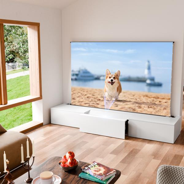 Armoire de télévision motorisée 100 pouces Armoire de télévision laser brun pour projecteur ultra court