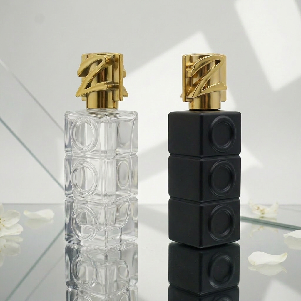 30ml Glass Perfume Bottles Empty Stacked Rectangle Spray Metal Cap Crimp Neck