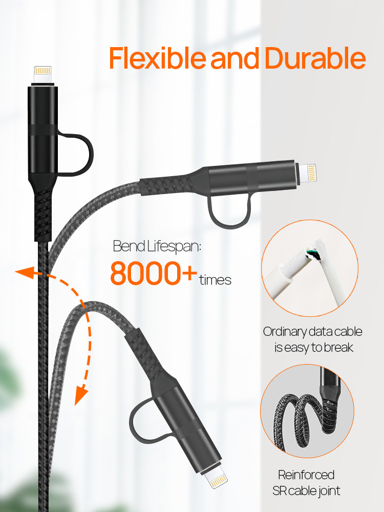 PD 18W Fast Charger 2 in 1 USB A to C+ Lightning Charge Cable USB Data Transmission