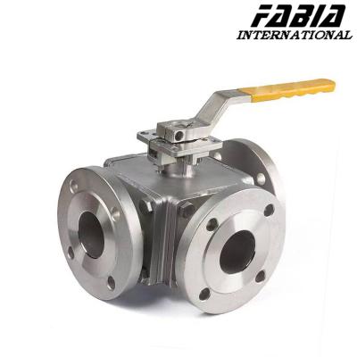 Manual de alta pressão de três vias de válvula de esferas de flange de aço inoxidável