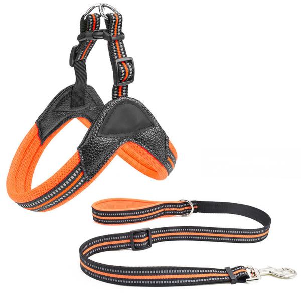 Black Blue PU Dog Harness Leash Padded Puppy Harness And Leash Set