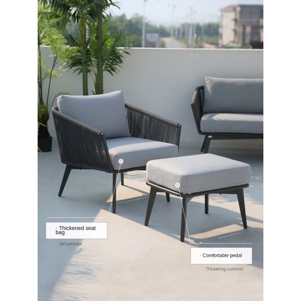 Outdoor Furniture Sofa Set Woven Rope And Aluminum 1+2+3 Seats Garden Sofa