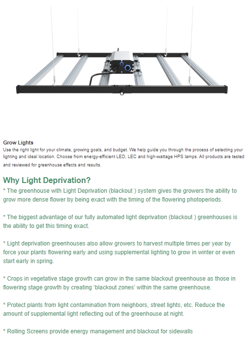 8m Wide PEP Film Automated Light Deprivation Greenhouse Top And Sides Ventilation
