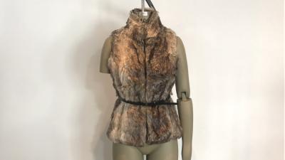 Brown Multi Color Womens Faux Fur Jacket Gilet With Pu Belt And Funnel Neck TW74297