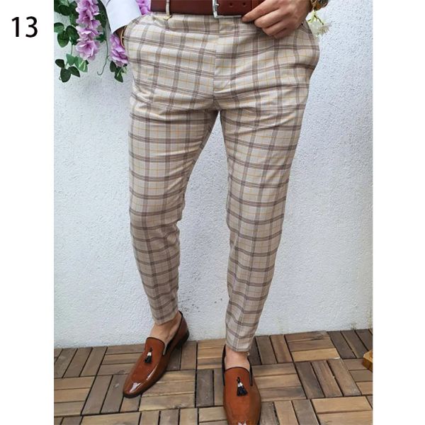 Light Wash Digital Print Polyester Trousers Multi-style Slim-fit Plaid for Casual Men