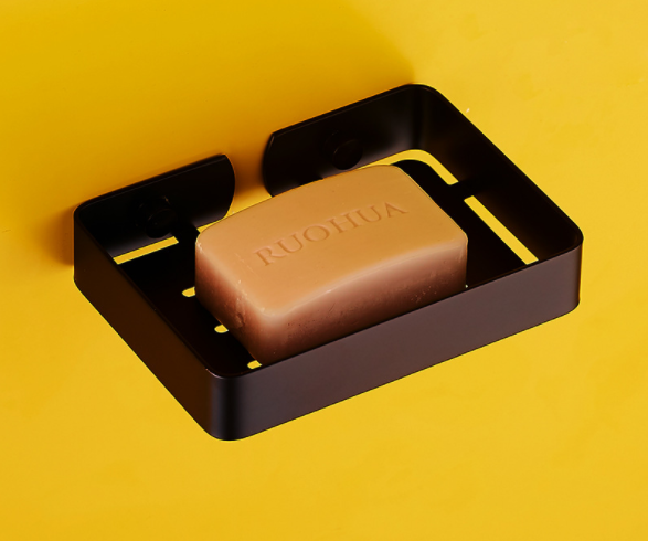 Kitchen Wall Mounted  Bathroom Soap Holder  Black Adhesive No Drilling