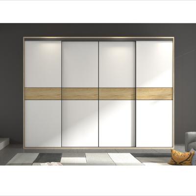 White Beige Melamine Sliding Door Wardrobe Closet Organizer Living Room Cabinet