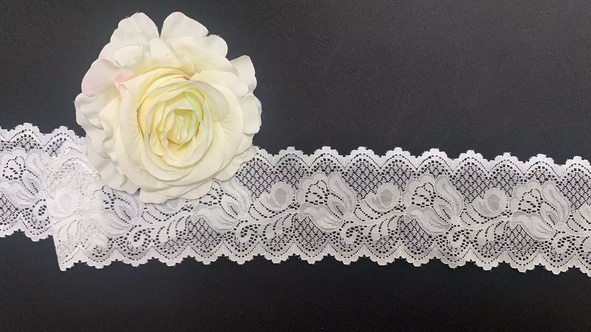 7cm Soft Elastic Hollow Floral Nylon Lace Trim with Double Scalloped Edge for Lingerie & Women's Dresses