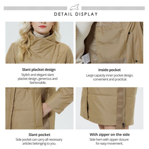 Полиэстерные наполнители серовато-зеленые женские зимние верхние одежды простые весенние куртки для ношения