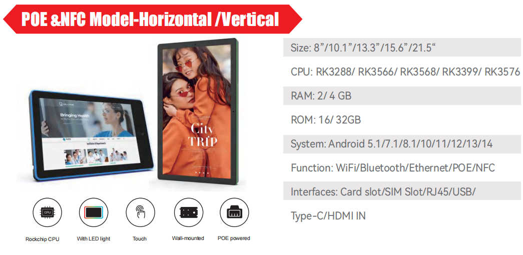 15.6Inch RK3566 NFC POE Power Tablet PC Wall Mounted Meeting Android Tablet With Led Light