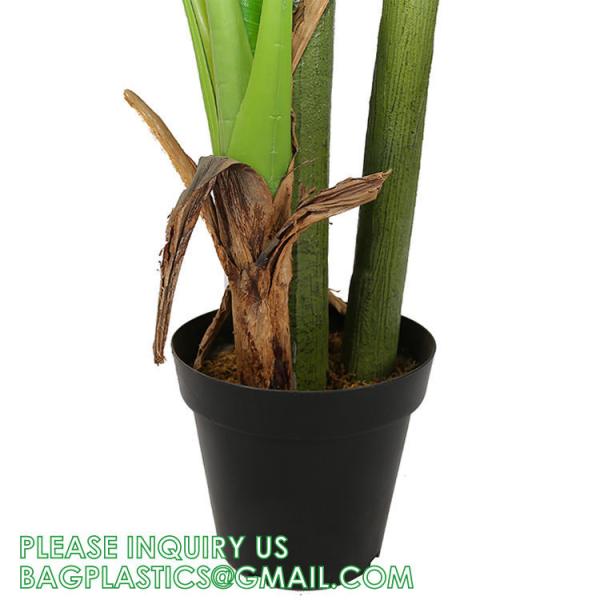 Artificial Plants Fake Banana Tree with Green Leaves in Plastic Pot Faux Strelitzia Jungle Tropical Plants Greenery