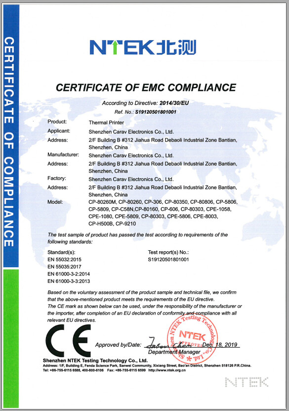Shenzhen Carav Electronics Co., Ltd Сертификации