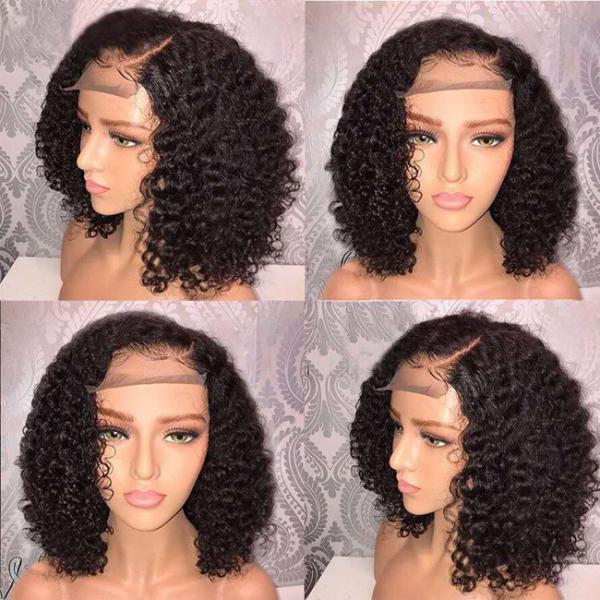 Double Weft Full Lace Human Hair Wigs For Black Women / 180% Density Jerry Curly Bob Wigs