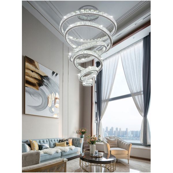 Luxury Staircase Crystal Chandelier Large Modern Rings silver chandeliers(WH-NC-49)