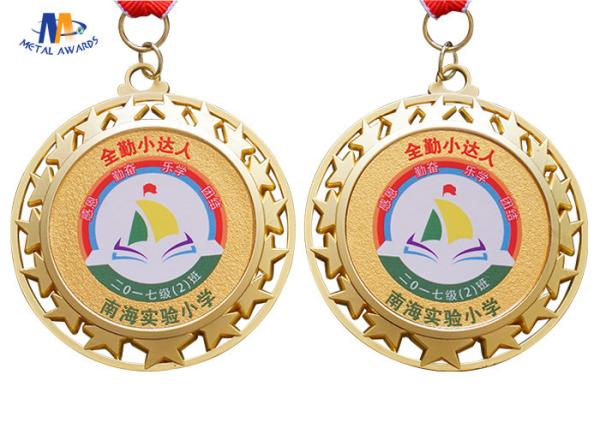 Round Color Painting Zinc Alloy Star Medal 76.2*3MM