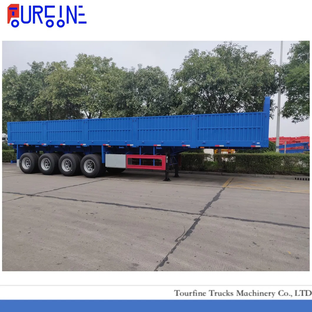 Tri Axle 60 Ton Flatbed Semi Trailer With Detachable Side Walls For Cargo Transport