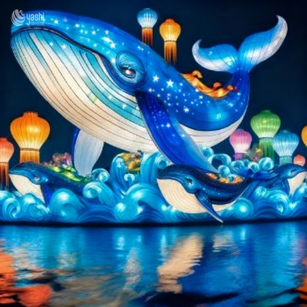 Lanternes décoratives pour parc à thème zoo, lanterne famille baleine bleue, lanternes décoratives scène aquatique nocturne
