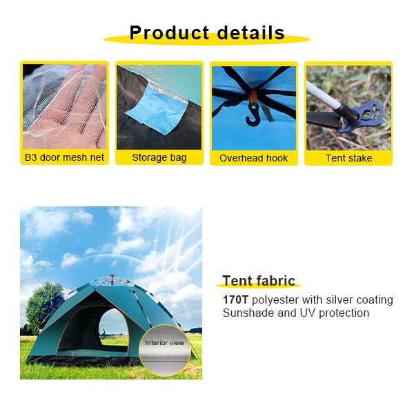 170T Polyester Camping Outdoor Tents 200 X 150 X 125cm Blue Outdoor Picnic Tent 2 Person