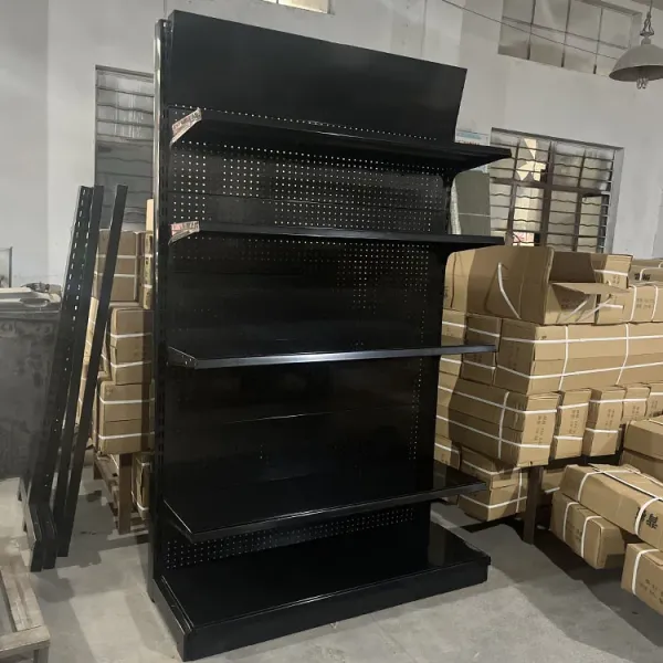 Factory Customized Size Thickness Color black store shelves shelving display gondola rack retail display racks