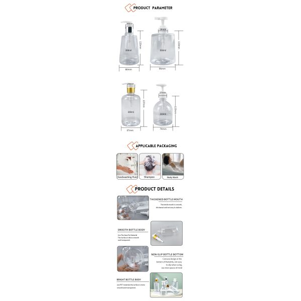 Custom Clear PET 250ml 300ml 350ml 500ml Plastic Hair Body Care Hand Soap Foaming Shampoo Lotion Pump Bottle for Cosmetic
