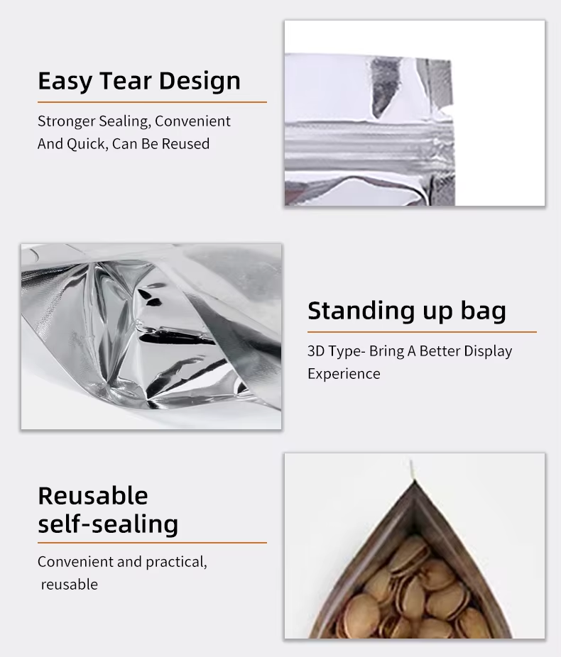 Resealable Zipper Bag Aluminum Foil Food Packaging Ziplock Pouch Front Transparent Clear Yin-Yang Standup Bag Plastic Custom Bag