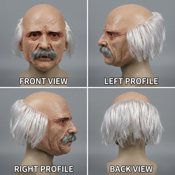 Adult Full Head Bald Old Man Mask with White Hair for Celebrity Party Cosplay Accessory Grandpa Costume with Wig and Beard