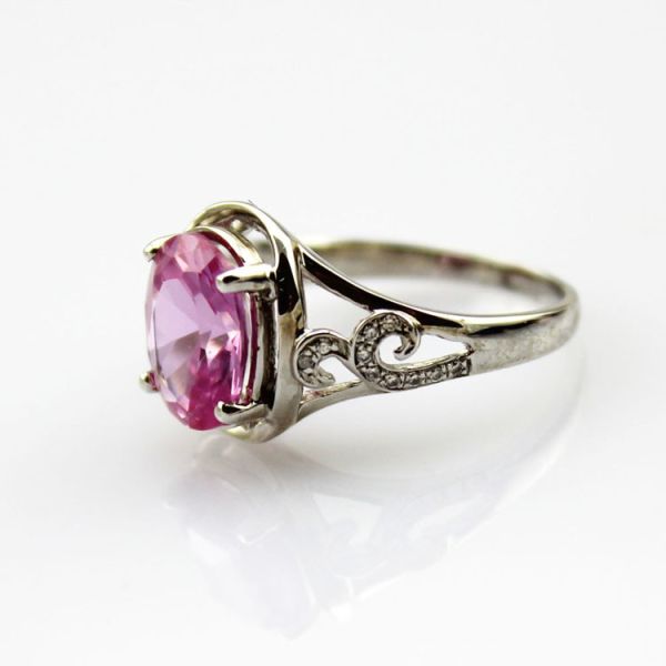 Created Oval Ruby CZ Diamonds Sterling Silver Women Ring (R122)