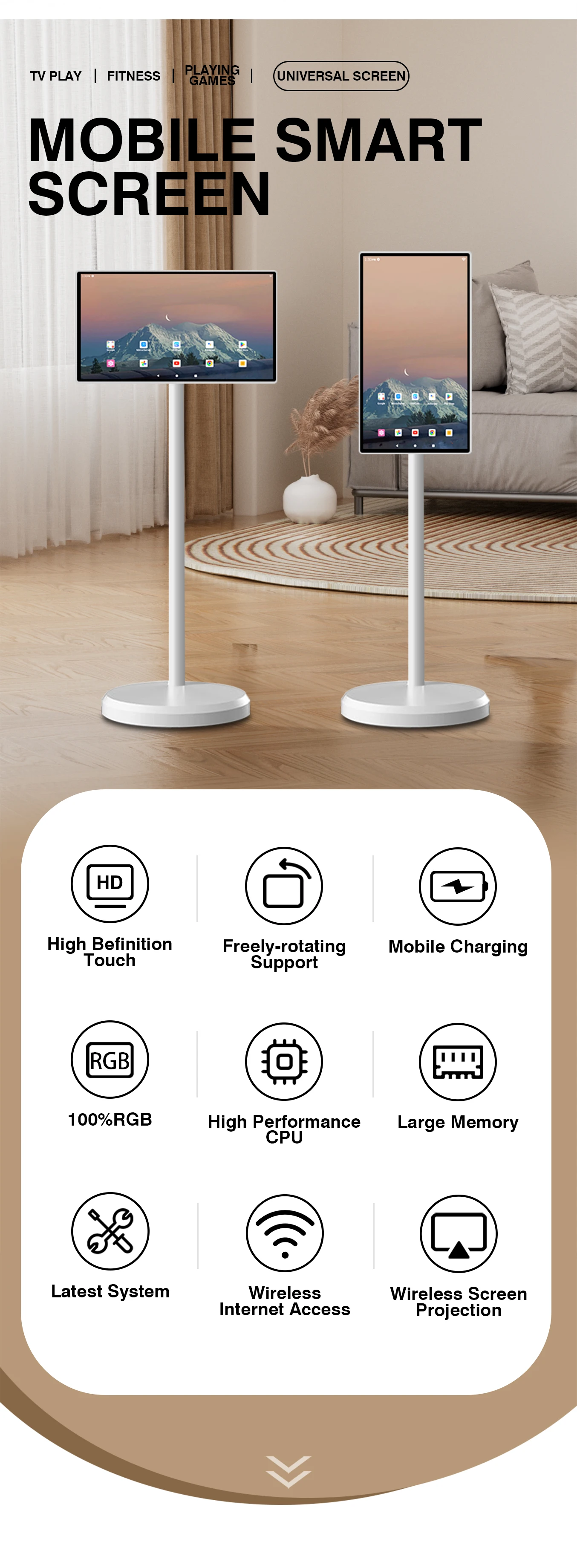 Портативный 22 дюймовый Android Standbyme TV передвигающийся Smart WiFi сенсорный экран на полу стоячий телевизор