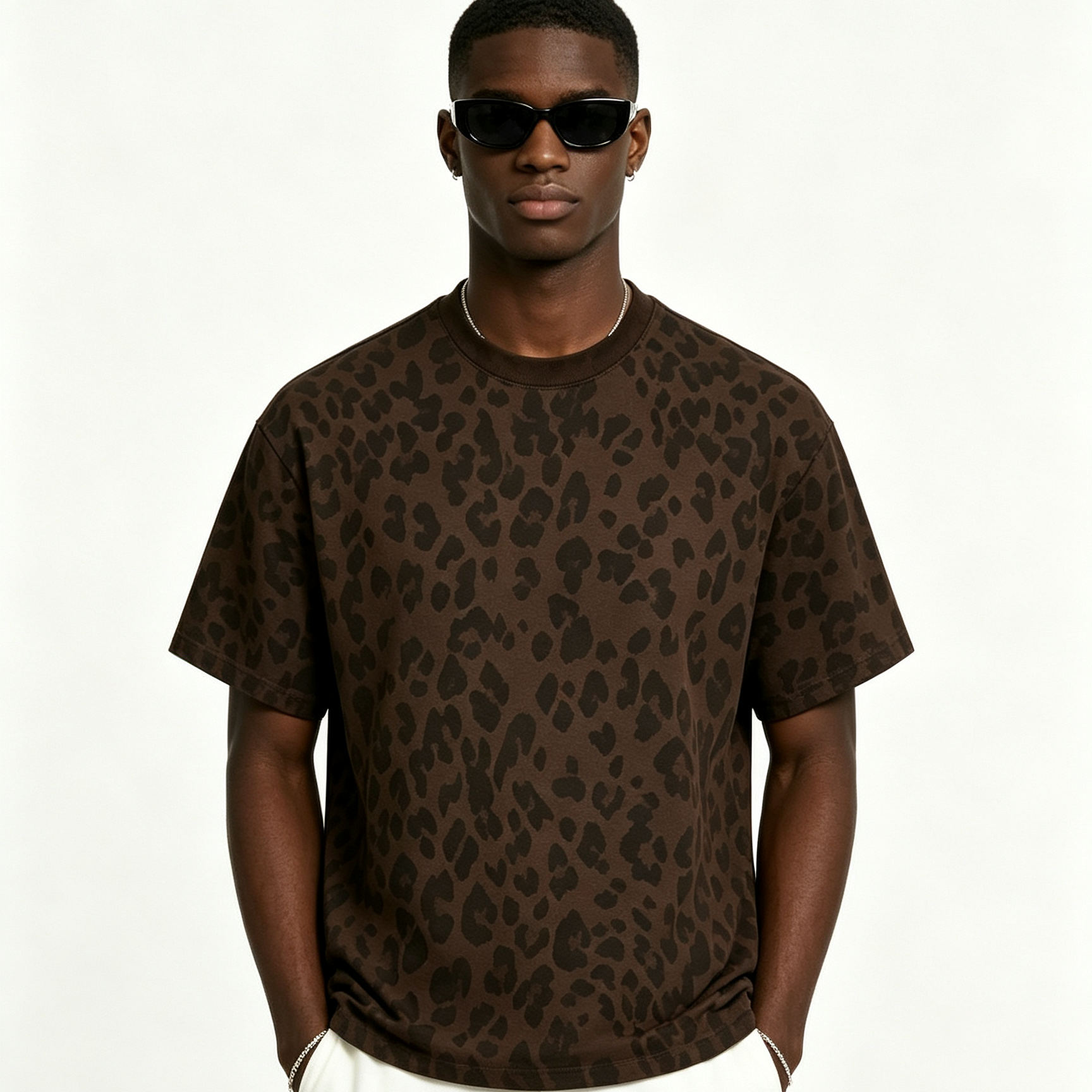 Men’s Leopard Print Quick-Dry T-Shirt 240G Oversized Casual Sportswear Summer Tee