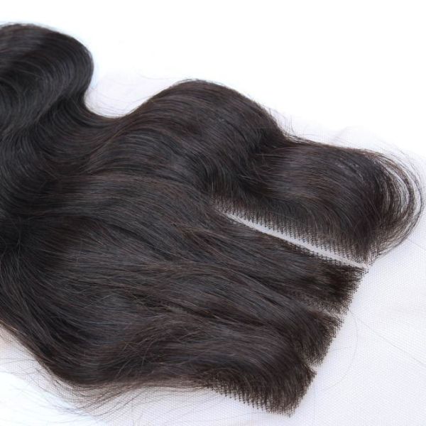 Unproducssed Peruvian Hair 3 Part  Natural Color Body Wave 4*4 Lace Closure