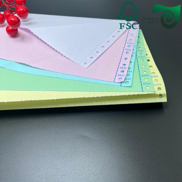 FSC 60gsm Yellow Green Pink Carbonless Copy Paper CB CFB CF Rolls 20lb  With Black Image