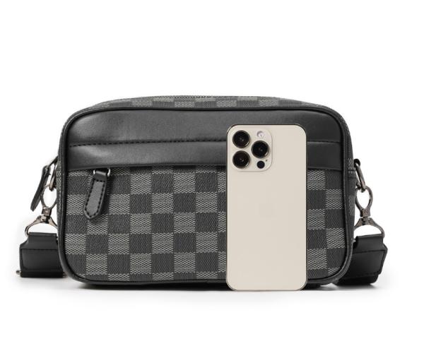 Men's Casual Checkered Messenger Bag Waterproof Dacron Lining and Fashionable Design