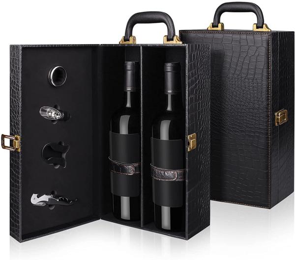 Handmade Premium Leather Wine Box With Wine Accessory Wine Carrier Case