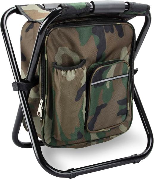 Folding Stool Backpack Insulated Cooler Bag, Collapsible Camping Hunting Fishing Multifunction Chair Front Pocket