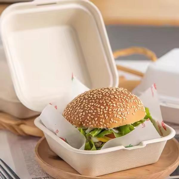 Wholesale Custom Size Biodegradable Clam Shell Boxes of Sugarcane Bagasse for Fries  Burgers