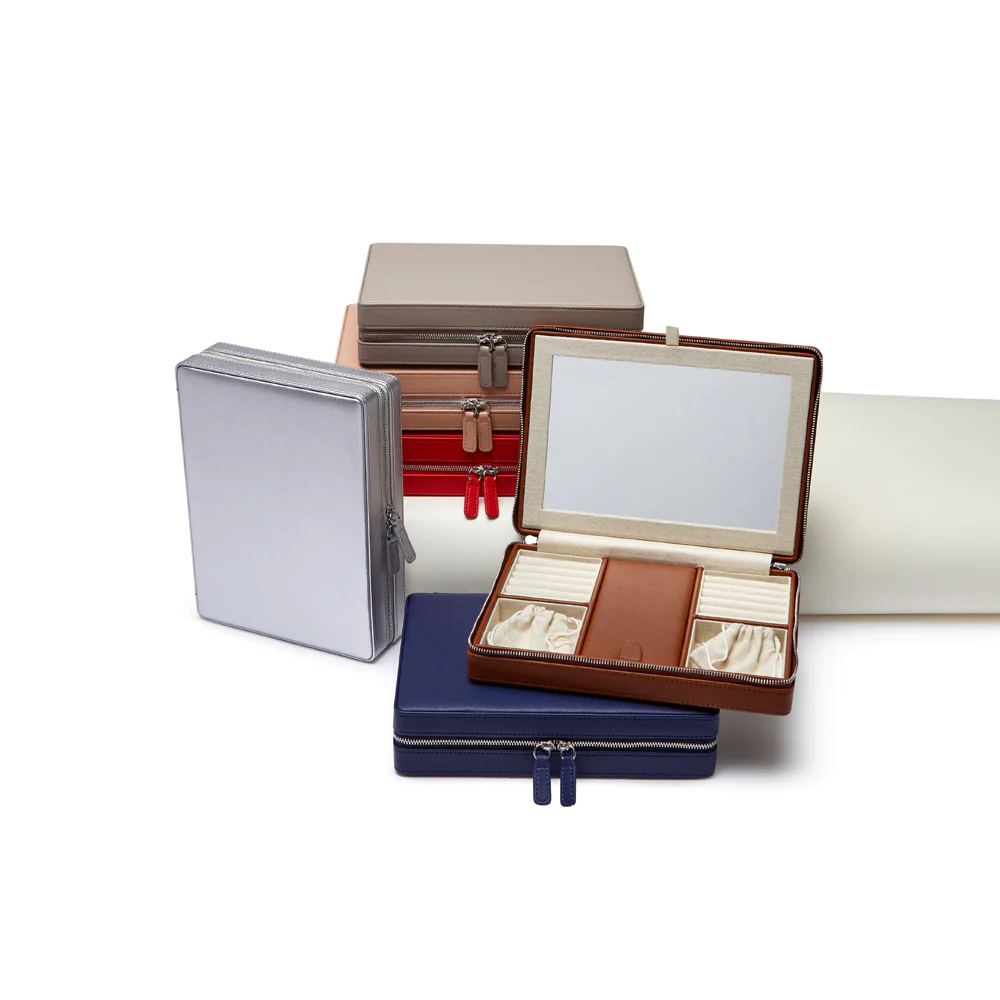 OEM Luxury Large Leather Jewelry Case With Mirror Pouch Bag Packaging Gift Display