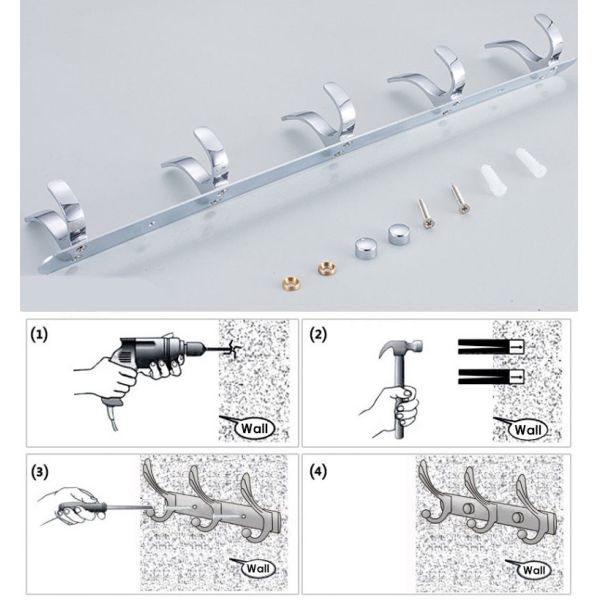 Modern Stainless Steel Robe Hooks , 8 Hook Wall Mounted Coat Rack For Entryway